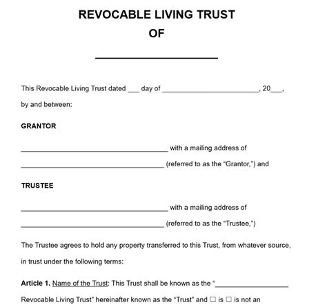 living trust forms template editable  word