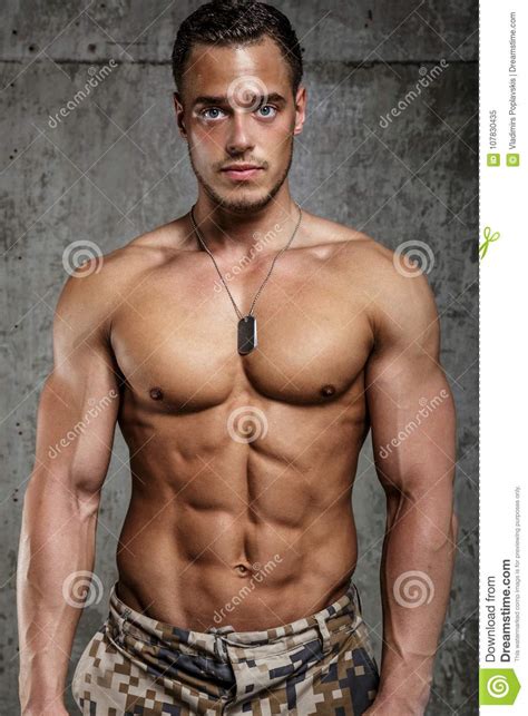 awesome army man with naked torso stock image image of
