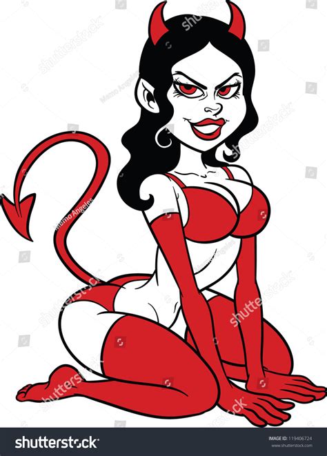 Devil Woman Pin Up Vector Clip Art Illustration With
