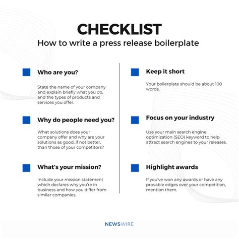 write  press release boilerplate template included business  community