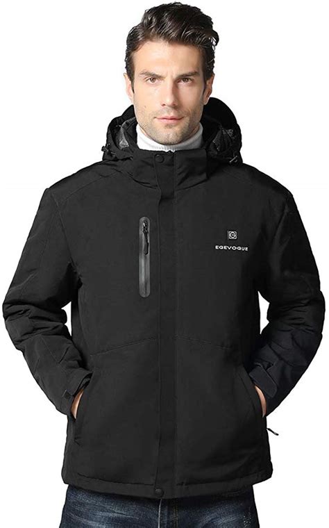 mens heated jacket  battery pack heated coat  detachable hood  waterproof windproof