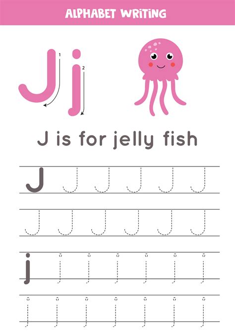 tracing english alphabet letter    jelly fish  vector