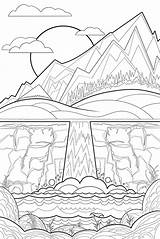 Mountain Sunset Coloring sketch template