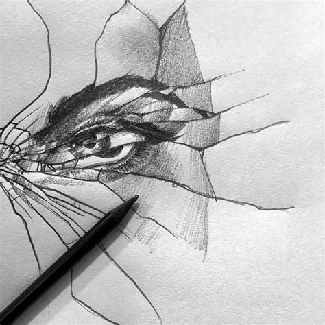 Eye Brokenglass Glass Mirror Broken Drawing Sketch Pencil Art