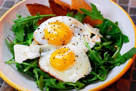 breakfast salad eggs  easy  arugula  shaved parmesan