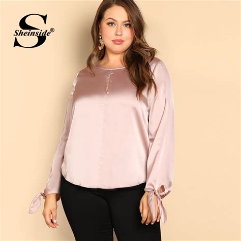 buy sheinside plus size elegant pink satin blouse