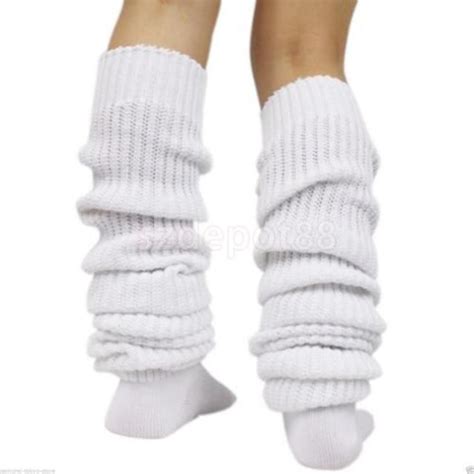 Women Girls Bubble Loose Leg Warmer Slouch Socks Japanese Style White