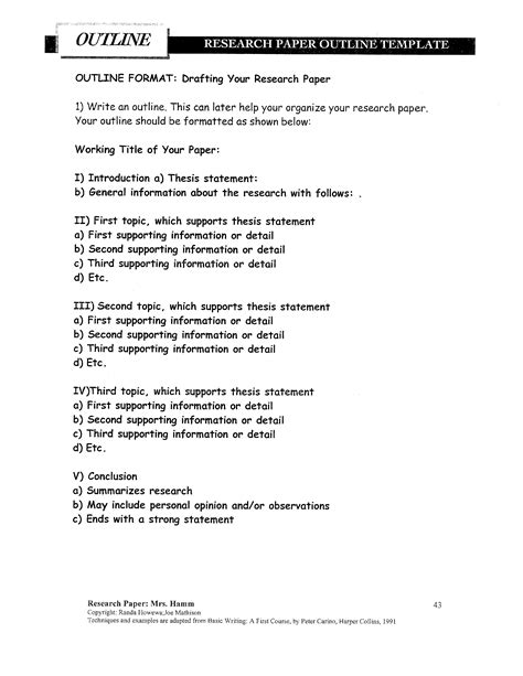 research paper outline format blank sample