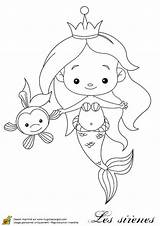 Coloring Mermaid Pages Baby Sirene Petite Kids Cute Sketchite Template sketch template
