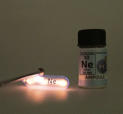 pure neon gas ampoule element  sample ne  pressure  labeled glass bottle  periodic