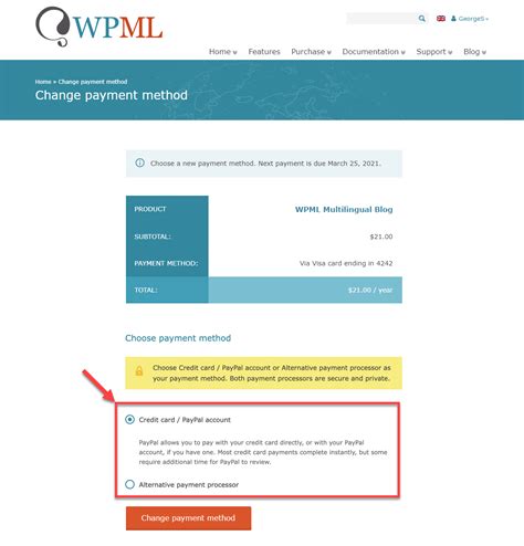 change  payment method wpml
