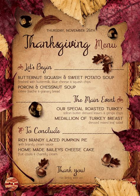 thanksgiving menu template psd design  photoshop