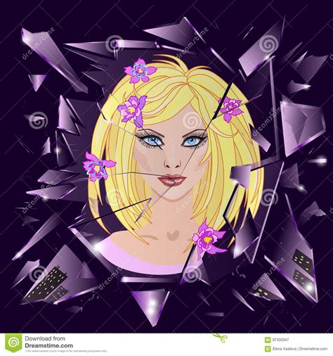 Vector Broken Glass With Reflection Of Cute Girl