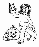 Halloween Coloring Cat Pages Costume Cartoon Kids Printable Colouring Costumes Cliparts Drawings Wild Cats Clipart Sheets Girl Color Clip Scary sketch template