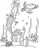 Coloring Mermaid Chest Sea Turtle Treasure Pages Finfriends sketch template
