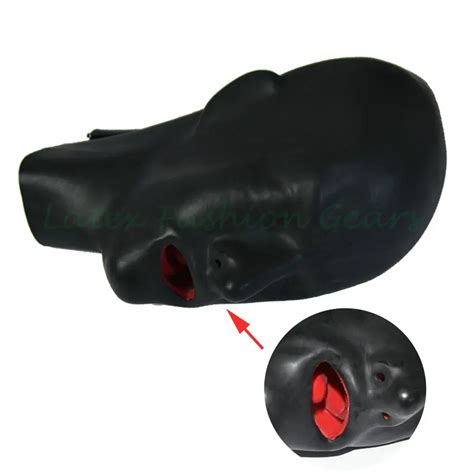 New Hot 3d Latex Human Mask Hood Closed Eyes Fetish Hood W Red Mouth