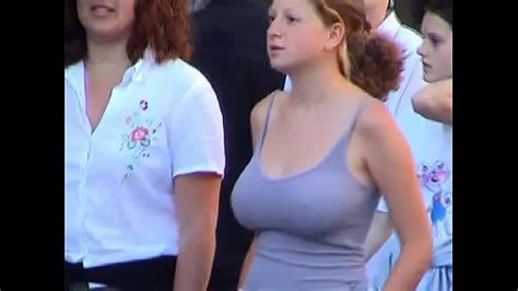 Busty Redhead Teen W Tight Top In The Street Candid Bouncing Boobs