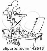Cartoon Her Woman Desk Headset Clip Friendly Wearing Outline Royalty Illustration Secretary Rf Toonaday Business Women Ron Leishman Illustrations Clipartof sketch template