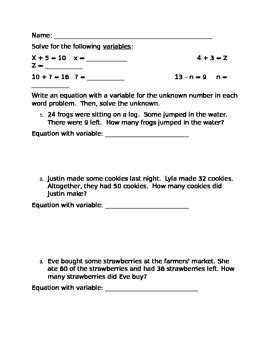 writing equations  variables  word problems writing equations
