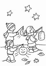 Ausmalbilder Kinder Kindergarten Sankt Mädchen Laternenumzug sketch template