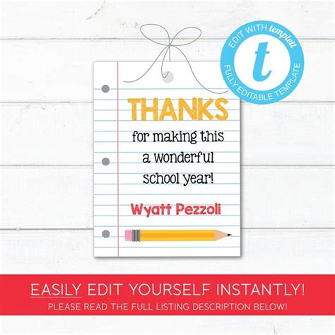 editable teacher appreciation   school year gift tag instant