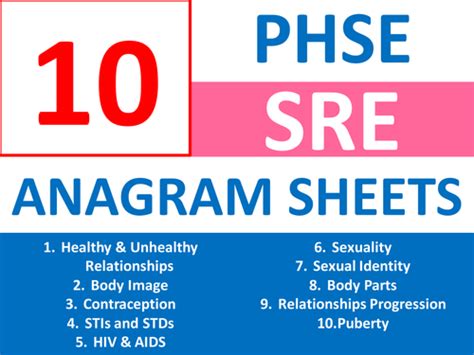 10 x sre puberty sex ed pshe anagram sheets keyword starters wordsearch