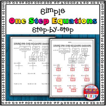 step equation worksheets simple step  step resource tpt