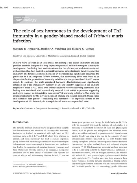 pdf the role of sex hormones in the development of th2 immunity in a