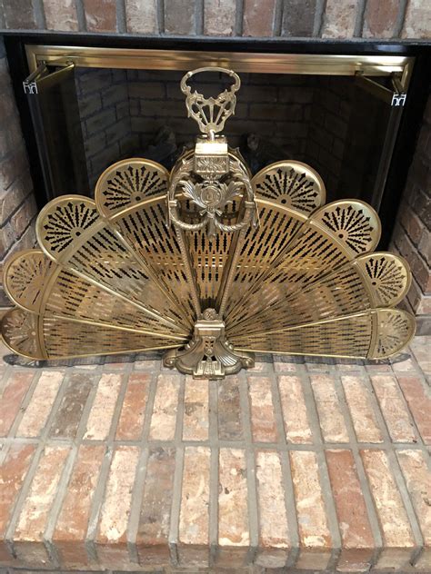 vintage ornate brass fireplace screen fans    etsy brass