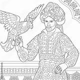 Filigree Antistress Zentangle Hawk Sultan Islamic Freehand Drawing sketch template