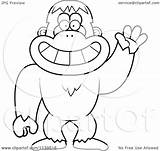 Coloring Sasquatch Cartoon Bigfoot Friendly Silhouette Waving Outlined Clipart Vector Walking Thoman Cory Template sketch template