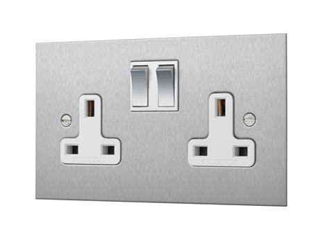 satin stainless steel double socket twin switched  gang  amp wandsworth electrical