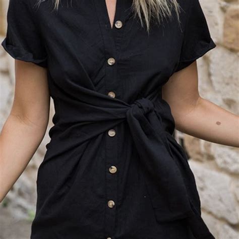 Hualong Cute Solid Collar Button Up Short Sleeve Tunic