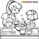 Cooking Kitchen Coloring Children Mother Book Comp Contents Similar Search sketch template
