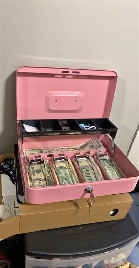 extra large cash box  lock  key money box tray pink cash