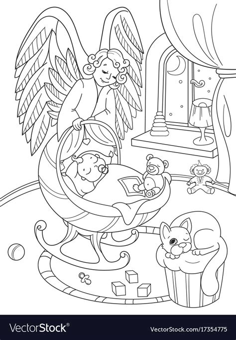 cartoon coloring book  guardian angel vector image