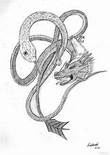 Tattoo Dragons Snakes Pencil sketch template