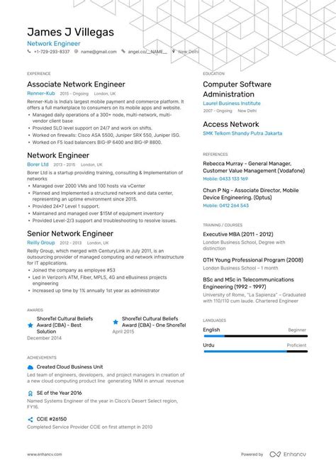 network engineer resume  step ultimate guide   enhancv