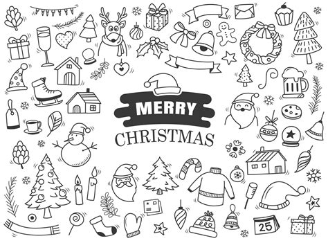 set  merry christmas doodle sheet  vector art  vecteezy