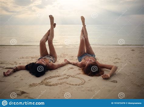 Lovers Young Couple Of Girls On The Beach Concept Of Lgbt Stock