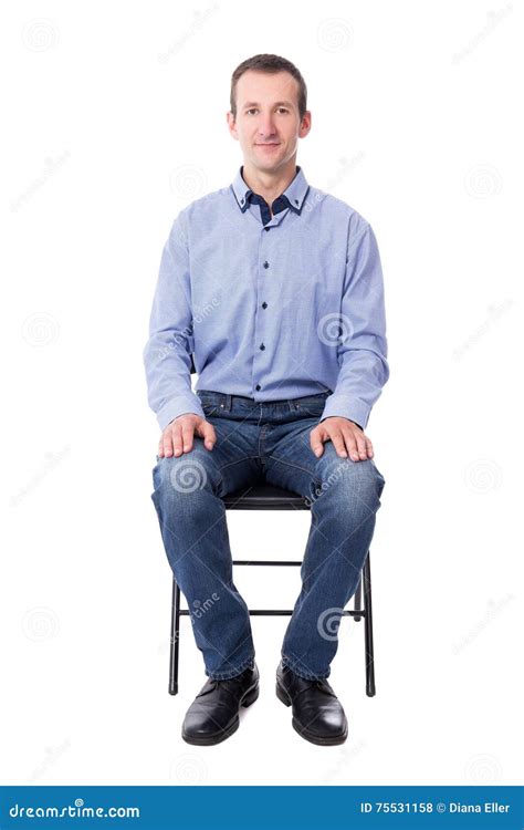 young man sitting  office chair isolated  white stock photo image