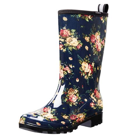 hisea womens rain boots waterproof rubber rain shoes  ladies mid calf garden boots