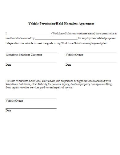 hold harmless form  examples format sample examples