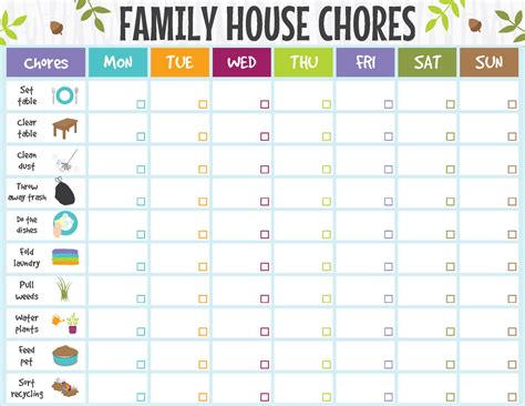 printable daily cleaning chore list