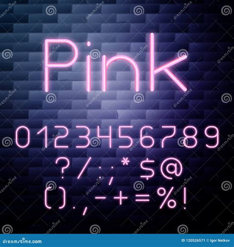 pink glowing neon alphabet numbers stock vector illustration