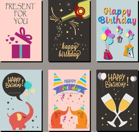 birthday card covers templates multicolored icons design vectors stock
