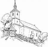 Church Drawing Color Country Sketch Vintage Pencil Small Domain Public Realistic Town Copyright sketch template