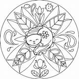 Mandala Coloring Cat Animal Vector Flowers Leaves sketch template