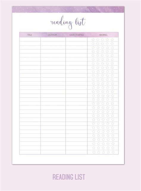 reading log printable planners   book lover reading