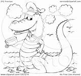 Crocodile Captain Outline Coloring Illustration Royalty Clip Bannykh Alex Clipart sketch template